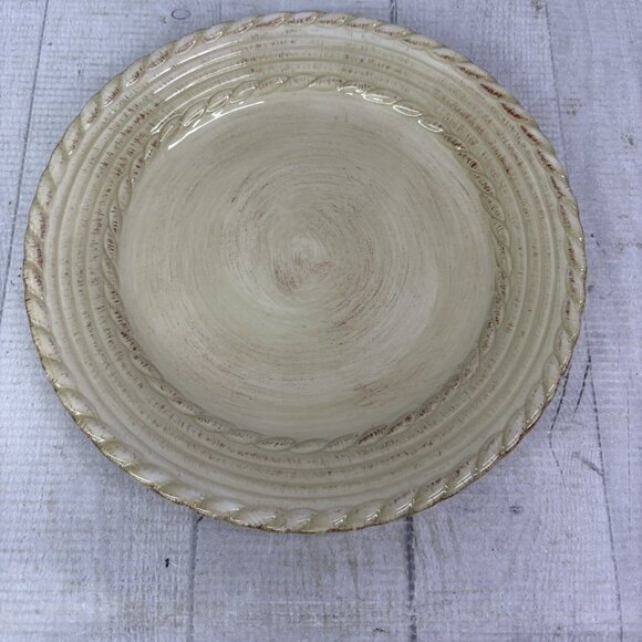Roscher & Co BELLINI CREAM Embossed Rope Ring Earthenware Salad Plates Set 4 - Picture 6 of 16